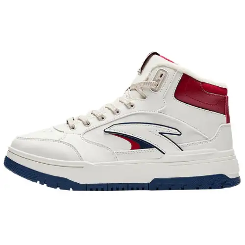 Anta 982 Fleece Lined Comfortable Thermal Abrasion Resistant High top Skateboard Shoes Women's White Blue Red