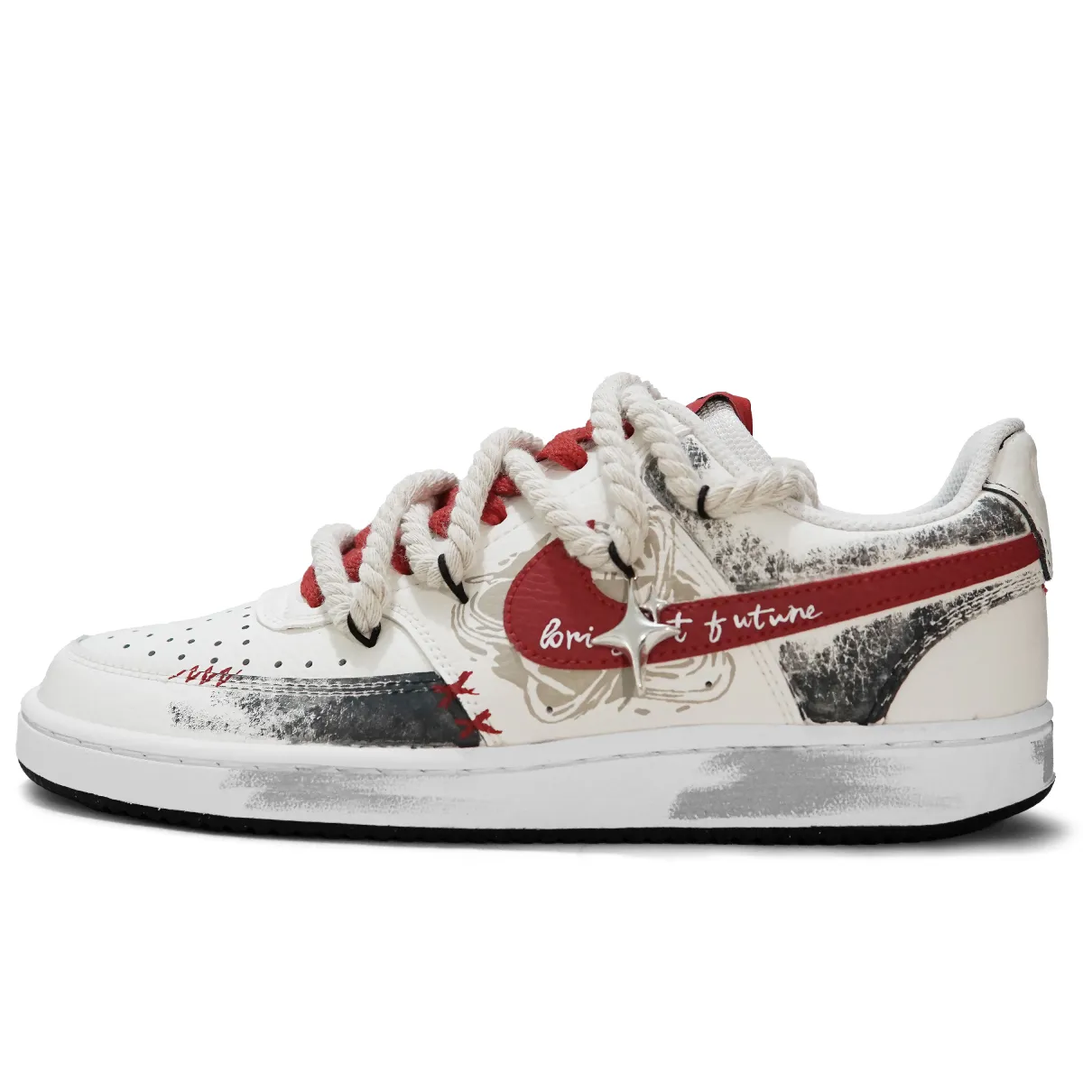 Nike Court Vision 1 Red Mango Illustration Abrasion Resistant Abrasion Resistant Low top Skateboard Shoes Men's Black