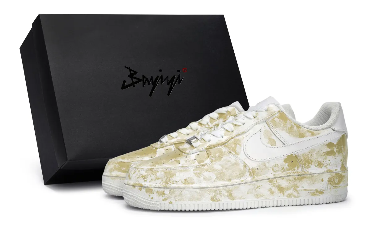 Nike Air Force 1 Slip Resistant Abrasion Resistant Low top Skateboard Shoes Unisex White Mud Yellow
