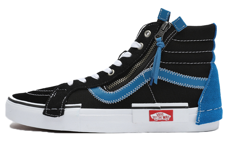 Vans SK8 Reissue Cap canvas shock-absorbing, wear-resistant, lightweight and breathable high-top sneakers for men and women, black and blue