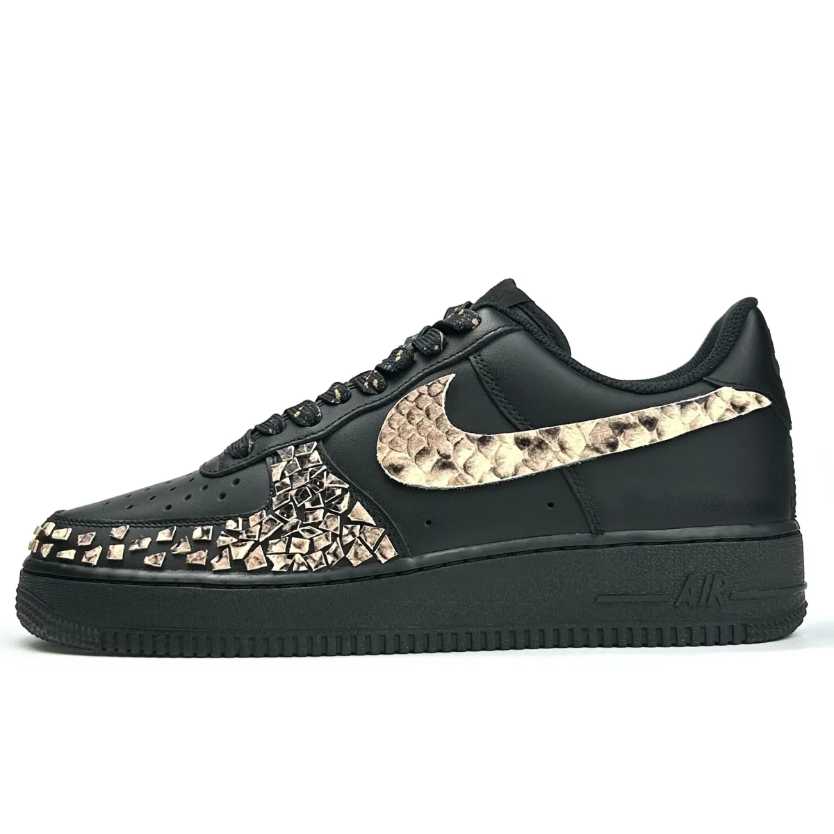 Nike Air Force 1 Golden Scale Black Python Slip Resistant Cushioning Abrasion Resistant Low top Skateboard Shoes Unisex