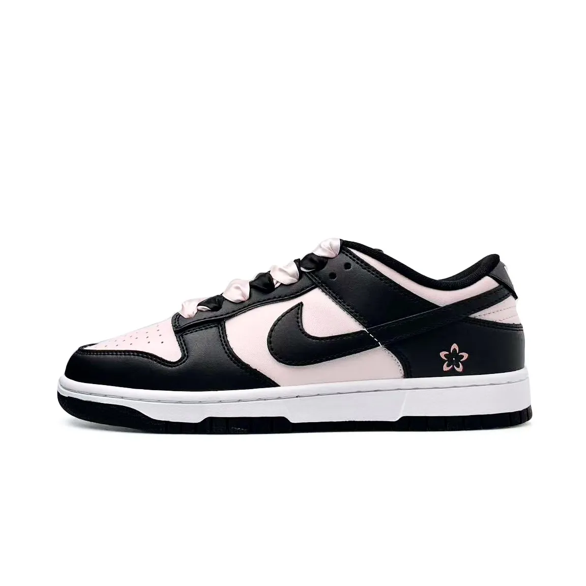 Nike Dunk Cherry Blossoms Leather Abrasion Resistant Low top Skateboard Shoes Unisex Black Pink