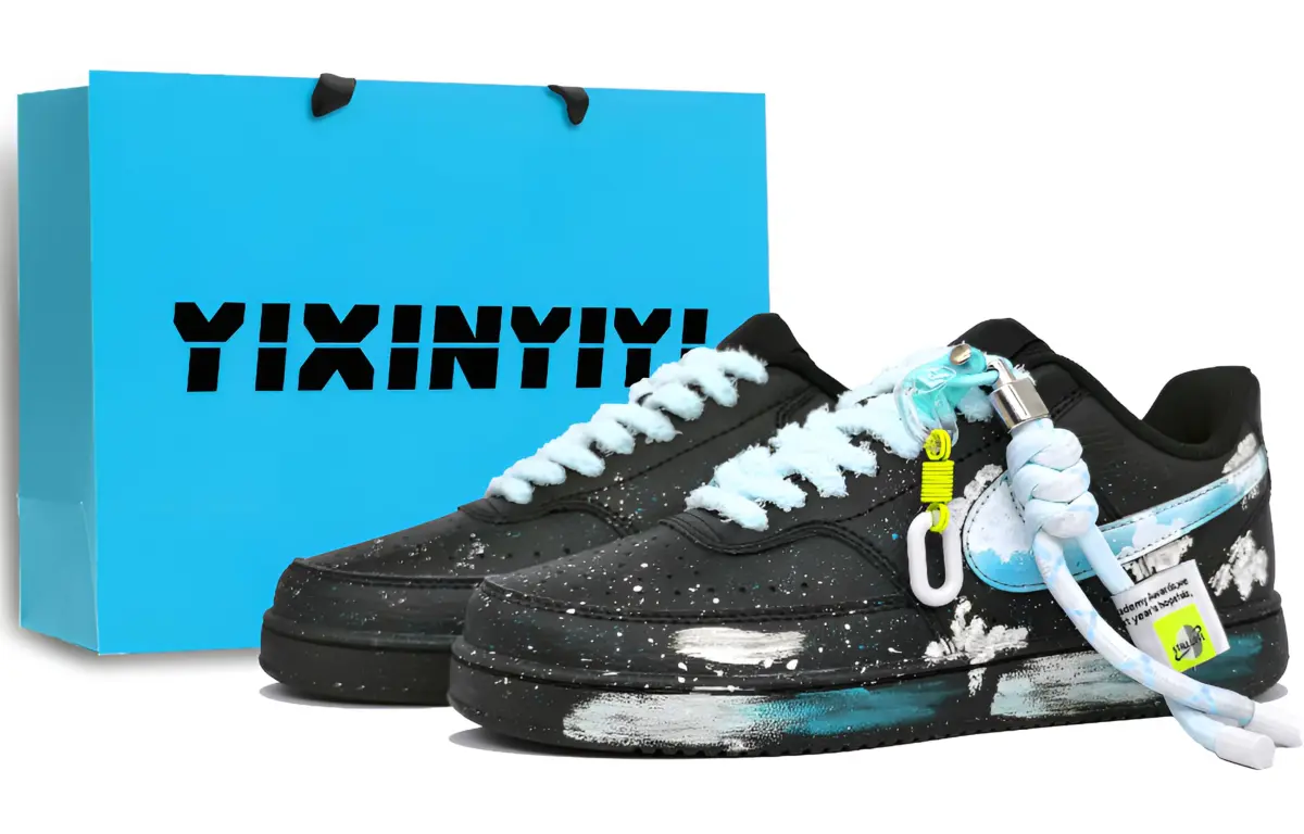 Nike Court Vision Low Abrasion Resistant Abrasion Resistant Low top Skateboard Shoes Unisex Black Cyan