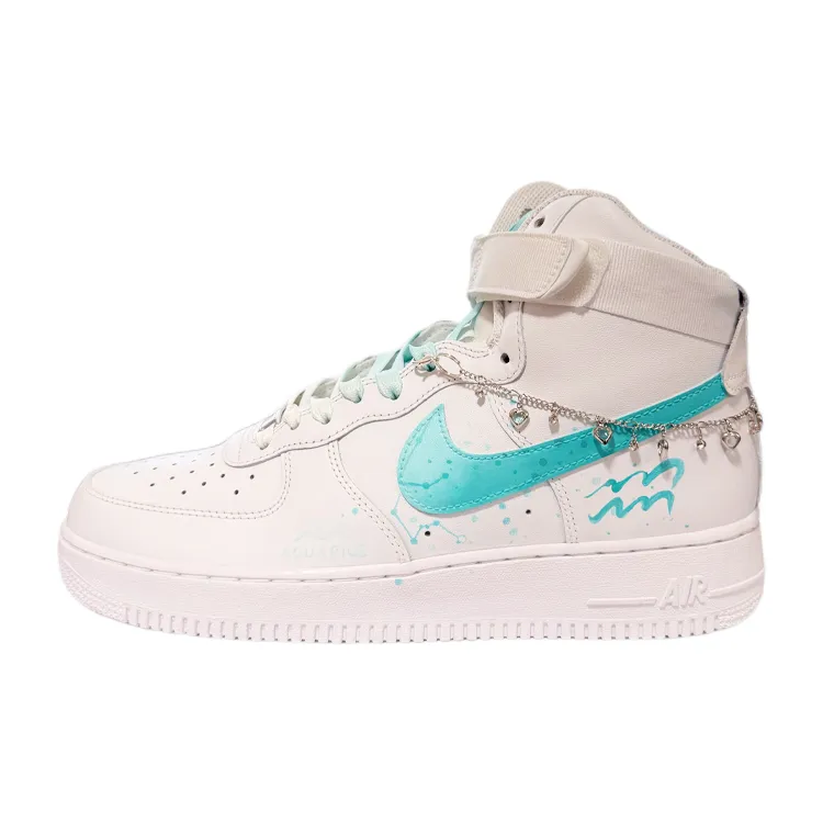 Nike Air Force 1 Fantasy Blue Abrasion Resistant High top Skateboard Shoes Men's White Blue