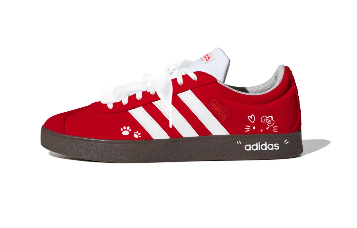 Adidas VL COURT 2.0 Cute Claw Red Meowth Abrasion Resistant Low top Skateboard Shoes Unisex Red White