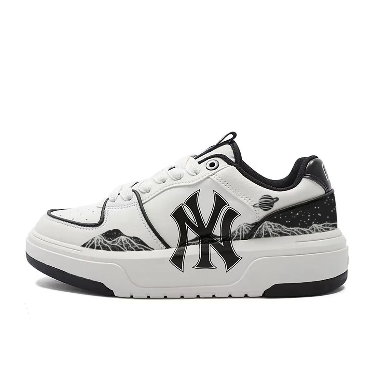 MLB Chunky Liner Pu Lightweight Breathable Low top Skateboard Shoes Unisex Black White
