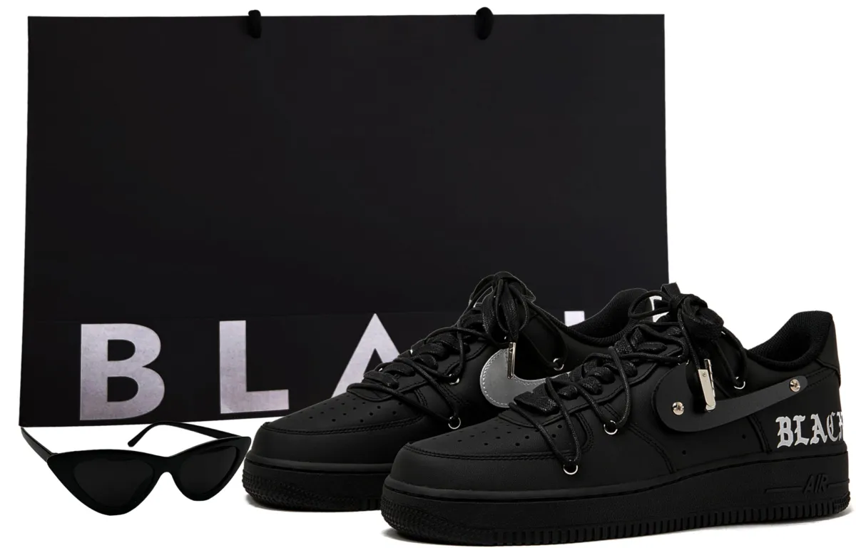 Nike Air Force 1 Air Force 1 Low top Skateboard Shoes Unisex Matte Black Silver
