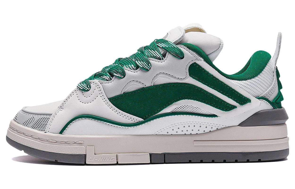 Li Ning Wave Golden Slip Resistant Abrasion Resistant Low top Skateboard Shoes Women's White Green