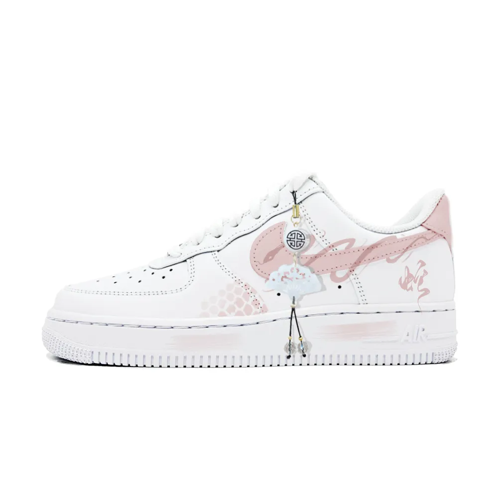 Nike Air Force 1 Honey Pink Serpent Slip Resistant Abrasion Resistant Low top Skateboard Shoes Women's White Pink