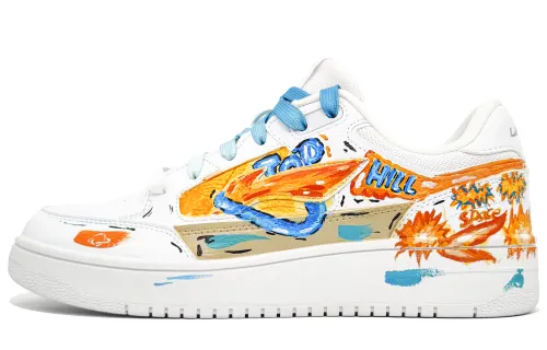 Li Ning Tianji Slip Resistant Abrasion Resistant Low top Skateboard Shoes Men's White Orange