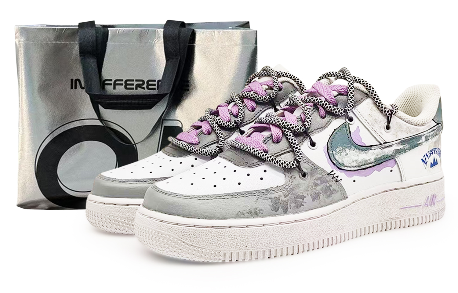 Nike Air Force 1 Coverage Slip Resistant Abrasion Resistant Low top Skateboard Shoes Unisex Gray Blue