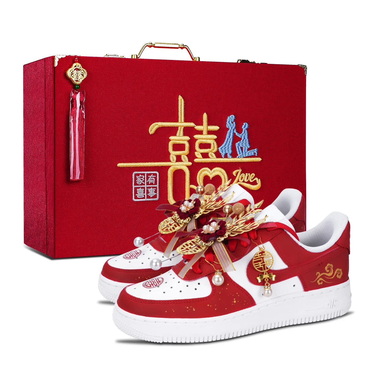 Nike Air Force 1 Heaven's Perfect Match Abrasion Resistant Abrasion Resistant Low top Skateboard Shoes Unisex Red
