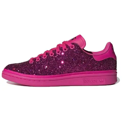 Adidas Originals Stan Smith Synthetic Leather Lace Up Slip Resistant Low top Skateboard Shoes Women's Pink Purple