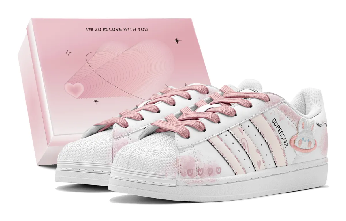 Adidas Originals Superstar 2 Shell Head, Pink Planet Bunny Low top Casual Skate Shoes Unisex Pink White