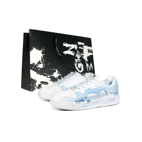 Li Ning Floating Boat BOOM Slip Resistant, Abrasion Resistant, Breathable Low top Skateboard Shoes Men's White Blue
