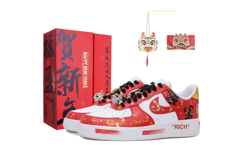 Nike Air Force 1 Low Wealth Blessing Slip Resistant Abrasion Resistant Low top Skateboard Shoes Men's White Red
