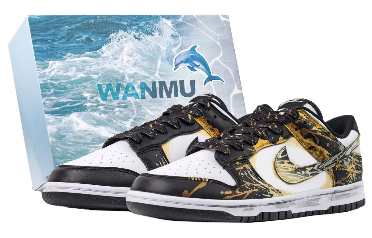 Nike Dunk Sun God Abrasion Resistant Abrasion Resistant Low top Skateboard Shoes Unisex Black Gold