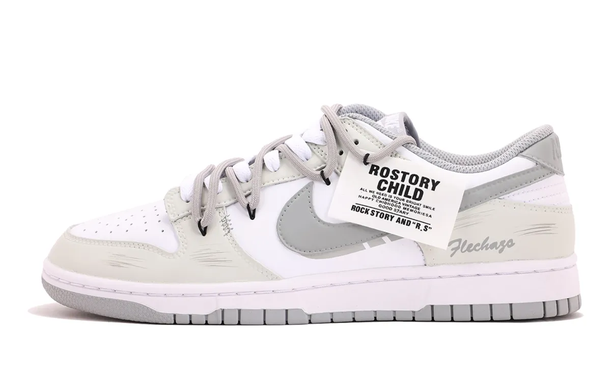 Nike Dunk Leather Abrasion Resistant Low top Skateboard Shoes Unisex White Gray
