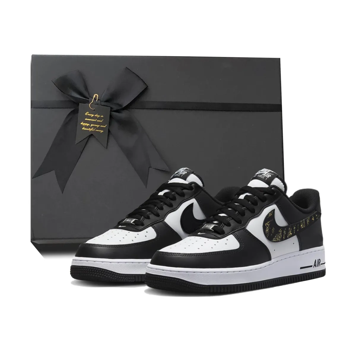 Nike Air Force 1 Panda Starry Sky, Black White Slip Resistant Abrasion Resistant Low top Skateboard Shoes Unisex