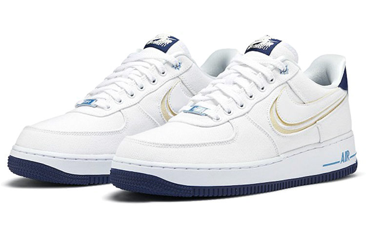 Кроссовки Nike Air Force 1 "White Canvas" (белый / синий) — фото 3
