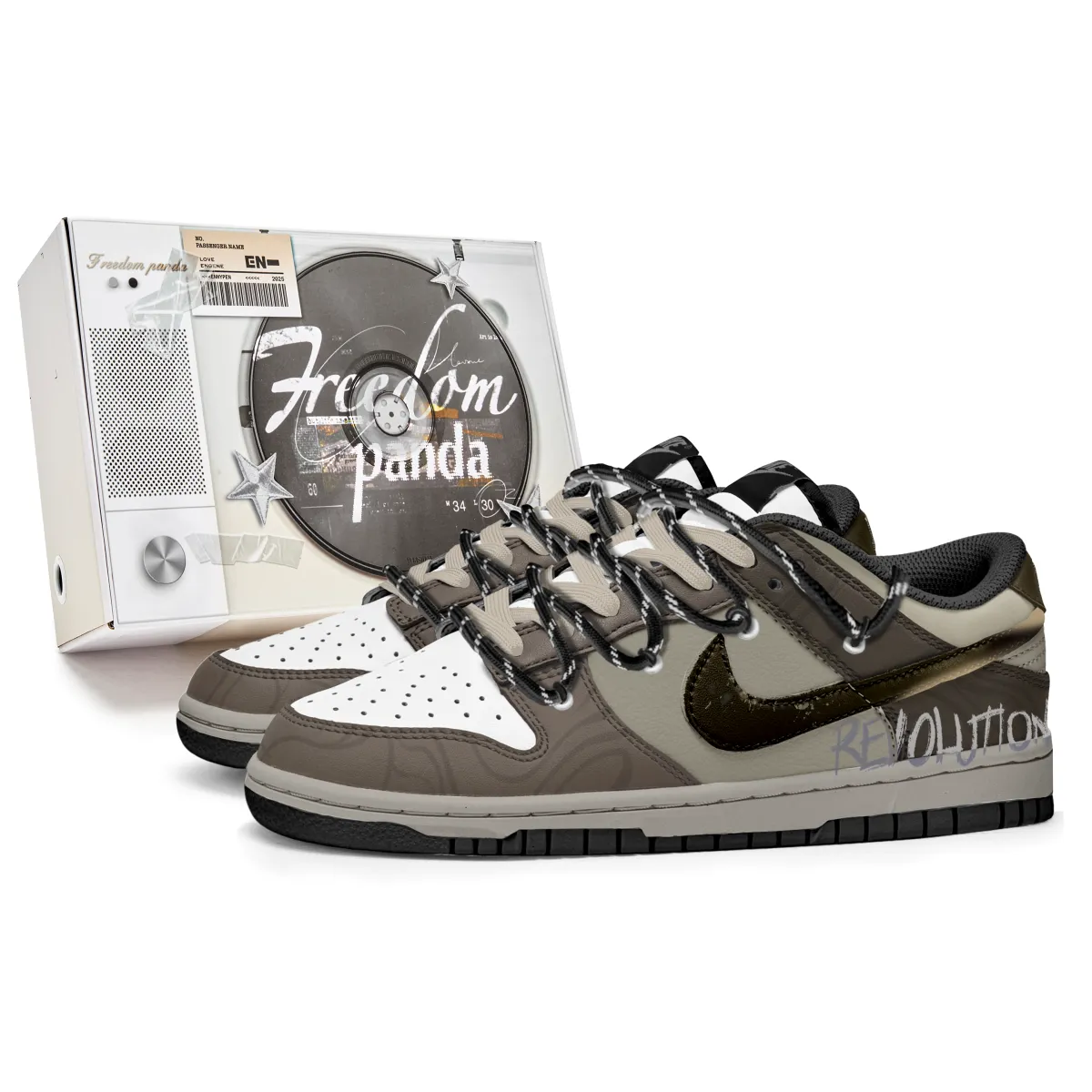 Nike Dunk Freedom Panda, Box Slip Resistant Abrasion Resistant Low top Skateboard Shoes Unisex Brown White