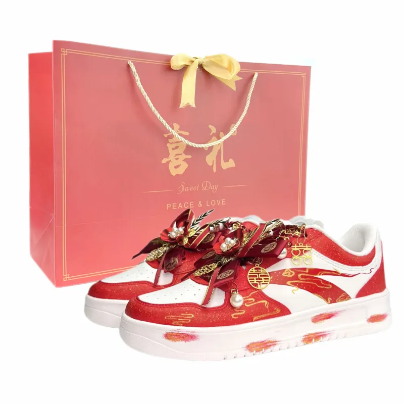 Anta Horse Year CNY Perfect Match Air Force 1 Height Increasing Lightweight Low top Skateboard Shoes Unisex Red