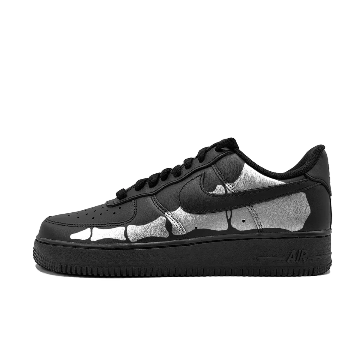 Nike Air Force 1 Black Toes Abrasion Resistant Low top Skateboard Shoes Unisex Black Silver