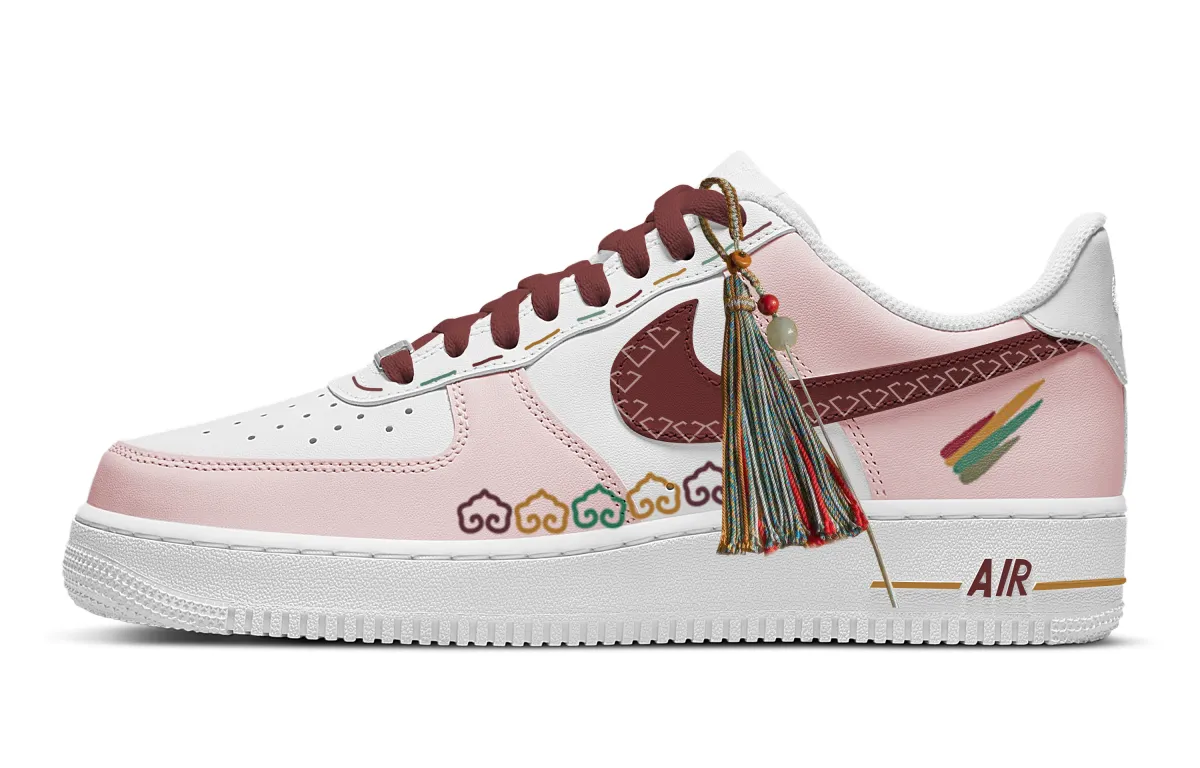 Nike Air Force 1 Cloud Pattern Slip Resistant Cushioning Low top Skateboard Shoes Men's White Pink