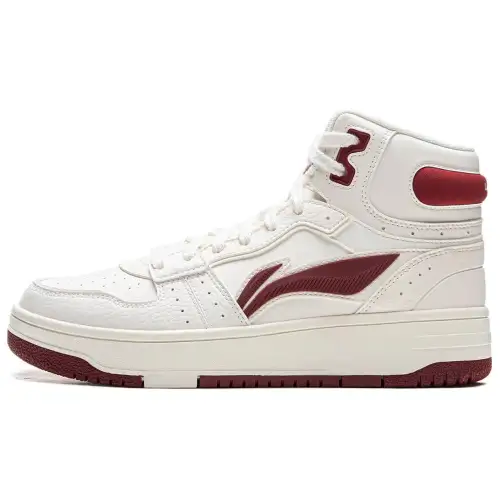 Li Ning Tianji Soft HI Slip Resistant Abrasion Resistant Mid top Skateboard Shoes Women's White Red