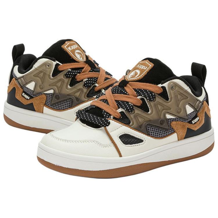COPPOLELLA x Kappa Textile, Leather Abrasion Resistant Low top Skateboard Shoes Unisex White Brown Black
