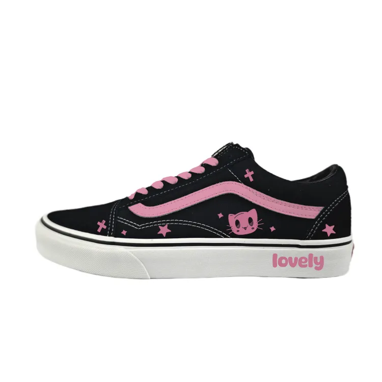 Vans Old Skool Abrasion Resistant Low top Skateboard Shoes Unisex Black Pink