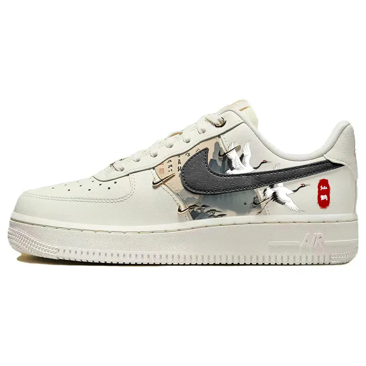 Nike Air Force 1 Graceful Crane Slip Resistant Abrasion Resistant Low top Skateboard Shoes Women's White Gold