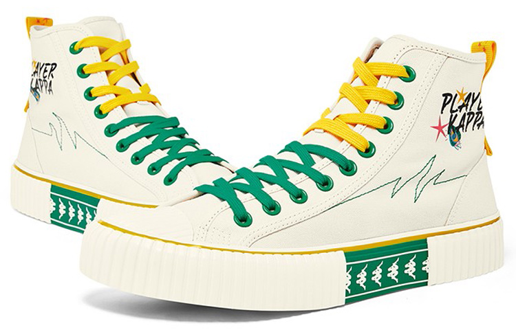 Kappa Fabric Coverage Slip Resistant High top Skateboard Shoes Unisex White