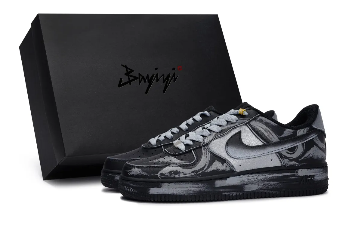 Nike Air Force 1 Slip Resistant Slip Resistant Low top Skateboard Shoes Unisex Black Silver Gray