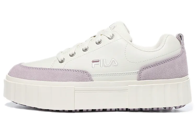 FILA Sandblast Synthetic Leather, Split Suede Abrasion Resistant Low top Skateboard Shoes Women's White Purple