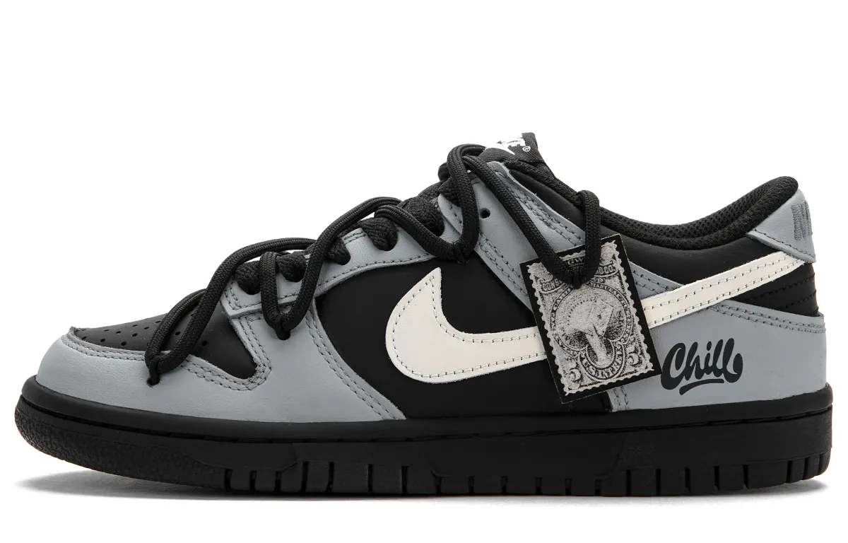 Nike Dunk High Key Slip Resistant Abrasion Resistant Low top Skateboard Shoes Unisex Black Gray