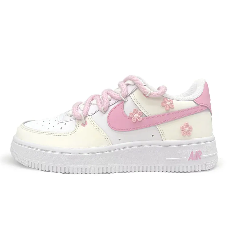 Nike Air Force 1 Sweet Berry Small Flower Cushioning Abrasion Resistant Height Increasing Low top Skateboard Shoes