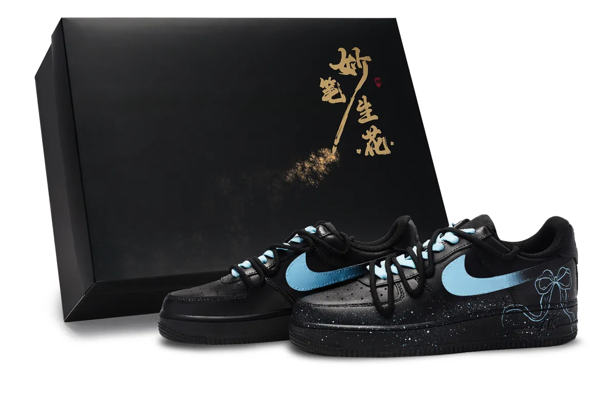 Nike Air Force 1 Magic Pen Blossoms, Dark Blue Butterfly Dream Abrasion Resistant Low top Skateboard Shoes Unisex
