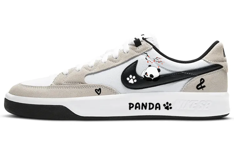 Nike SB Adversary Plum Blossom Tarepanda, Lazy Panda, Vintage Casual Low top Skateboard Shoes Unisex White Gray