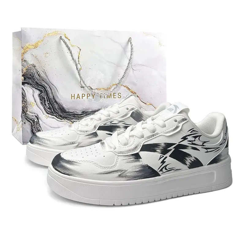 Anta Easy Slip Resistant, Abrasion Resistant, Height Increasing Low top Skateboard Shoes Unisex White Black