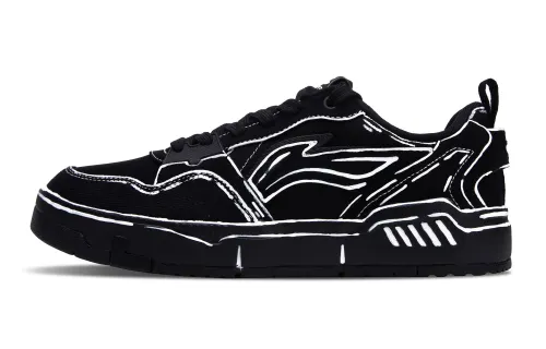 Li Ning Original Era Slip Resistant, Lightweight, And Breathable Low top Skateboard Shoes Men's Black White