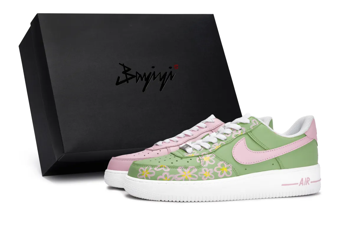Nike Air Force 1 Slip Resistant Abrasion Resistant Low top Skateboard Shoes Unisex Green Pink White Yellow