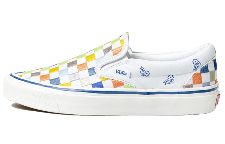 Vans Slip on Low Tops Casual Skateboarding Shoes Unisex White Blue Multi Color 'White Yellow Blue'