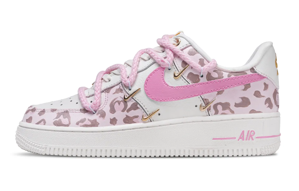 Nike Air Force 1 Pink Leopard Leather Abrasion Resistant Low top Skateboard Shoes Women's Pink
