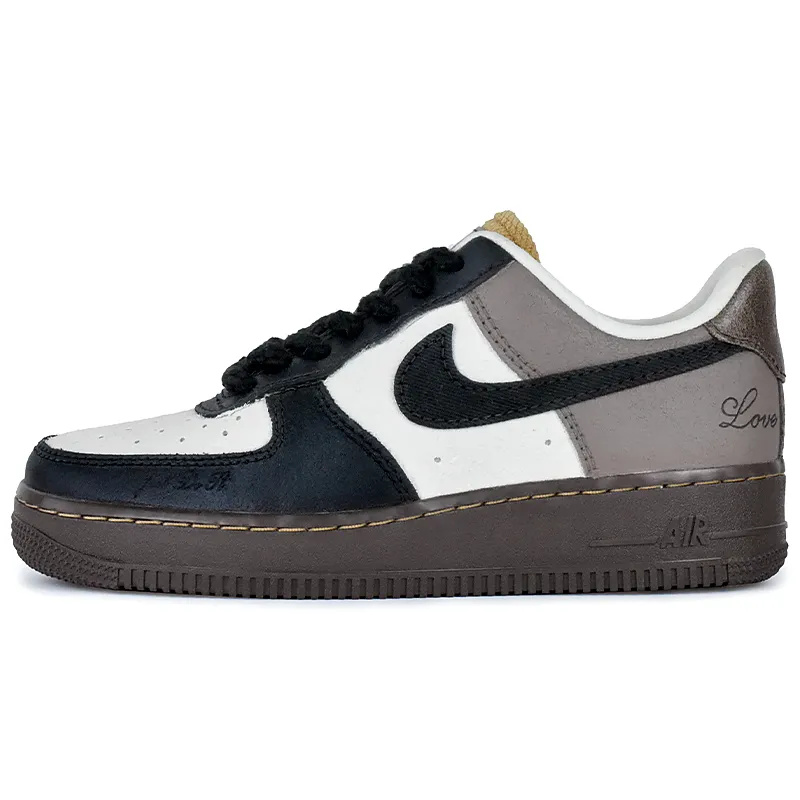 Nike Air Force 1 Wear resistant And Lightweight Low top Skateboard Shoes Unisex Brown White Black