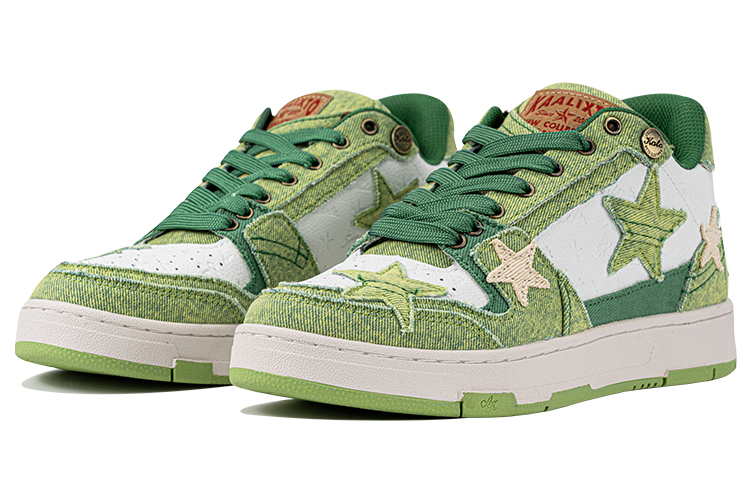 KAALIXTO Green Jeans 'Avocado' Stars Shoes Abrasion Resistant Mid top Skateboard Shoes Unisex Avocado Green