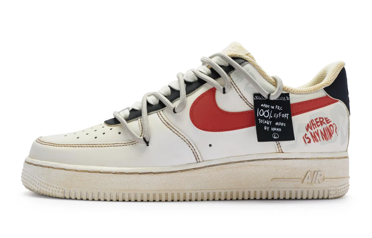 Nike Air Force 1 Low top Skateboard Shoes GS Beige White Red