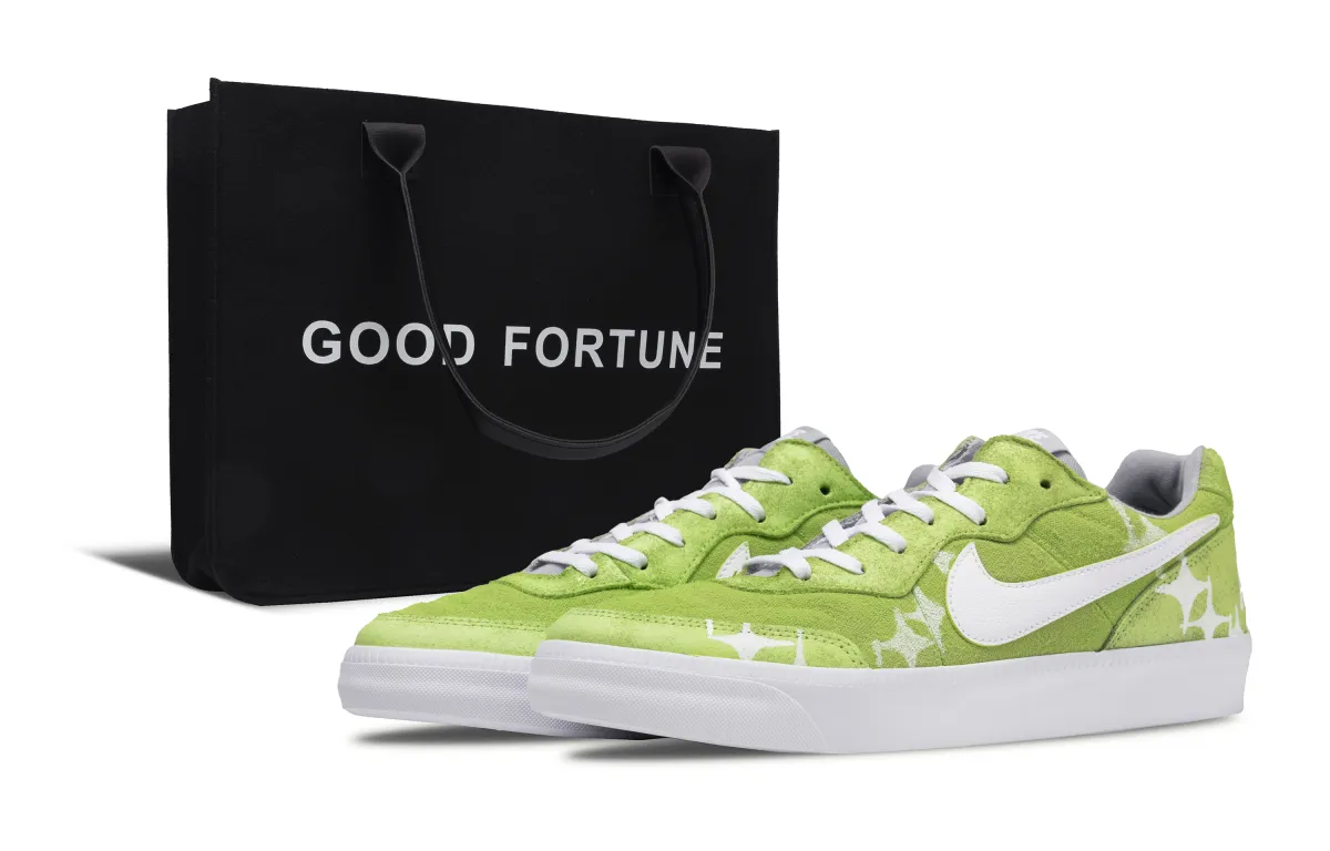 Nike Tiempo Trainer Jasmine Star, Toe Art, Shopping Bag Low top Skateboard Shoes Men's White Green