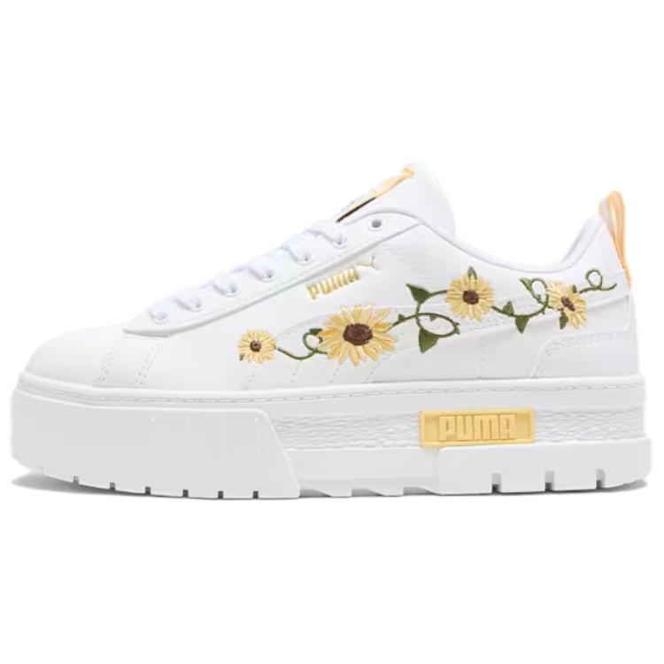 PUMA Mayze Abrasion Resistant Low top Skateboard Shoes Women's White Yellow