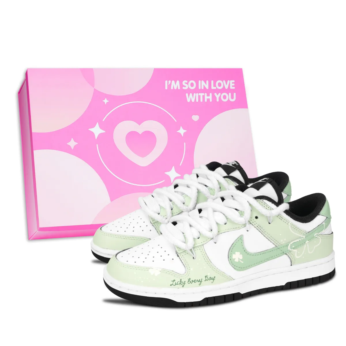 Nike Dunk Black White, Green Road Lucky Abrasion Resistant Abrasion Resistant Low top Skateboard Shoes Unisex Green